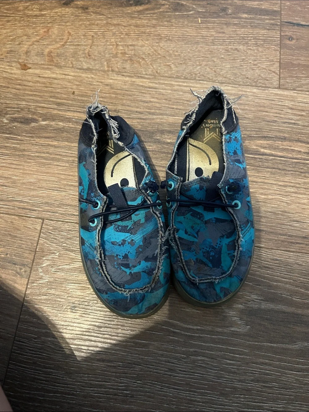 Kids Blue Green Patterned Moccasin Slip-Ons light up